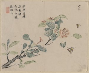 Blühender Zweig mit Bienen