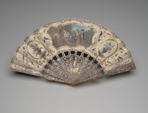 Faltfächer mit einer Szene eines Besuchs bei der Amme, ca. 1780