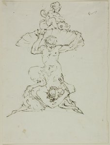 Brunnen mit Satyr und Putto (recto); Punchinello (verso) von Unknown artist