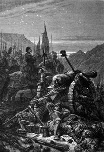 Franz I. (1494 - 1547) blieb in der Nacht vor der Schlacht von Marignano, September 1515, im Sattel. Gravur aus dem 19. Jahrhundert. von Unknown artist