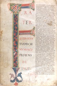 Frater Ambrosius michi munuscula perferens. Capulettera des Widmungsbriefes des Hl. Hieronymus