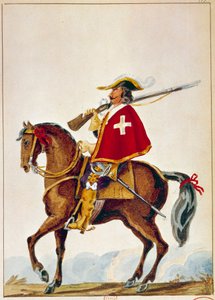 Französische Armee: De Valmont, Musketier der Garde von Kardinal Richelieu. Gravur des 17. Jahrhunderts von Unknown artist