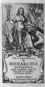 Frontispiz von „De monarchia hispanica“ (Die Monarchie Spaniens) von dem italienischen Philosophen Tommaso Campanella (1568-1639). 1683 von Unknown artist
