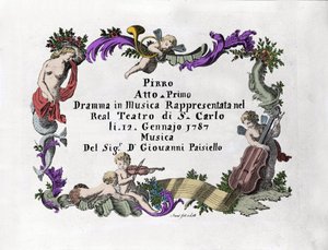 Frontispiz von „Pirro“ von Giovanni Paisiello (1740-1816), italienischer Komponist. 1787