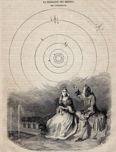 Frontispiz der „Pluralität der Welten“ von Bernard Le Bouyer (Le Bovier) de Fontenelle (1657-1757) (Gravur von Bernard Picard, 1756)