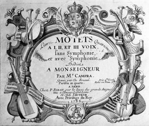 Frontispiz der Partitur des vierten Buches der Motetten von André Campra. 1706 von Unknown artist
