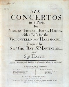 Frontispiz der Partitur von Sechs Konzerten in 8 Teilen von G. B. Sammartini und J. A. Hasse von Unknown artist