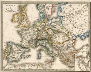 Geografische Karte Europas zur Zeit Napoleons I. In „Atlante Storico Geografico“ von K. von Sruner