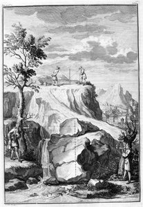 Geometer beim Messen - Gravur aus „De Architectura Libri X“ von Leon Battista Alberti, gedruckt in London bei Th. Edlin im Jahr 1739.