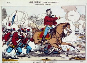 Giuseppe Garibaldi (1807-1882) kämpft mit seinen Freiwilligen gegen die Preußen. „Vorwärts, es lebe Frankreich“ um 1871 von Unknown artist
