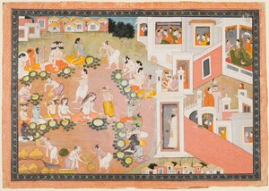 Götter, Rishis und Dämonen beim Fest zur Geburt Ramas, aus einem Ramayana von Unknown artist
