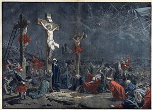 Karfreitag: Kreuzigung Jesu Christi. Illustration in „Le Pelerin“ vom 3. April