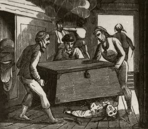 Gordon und seine Gefährten drücken den französischen Kapitän mit einer großen Truhe zu Tode, ca. 1836 von Unknown artist