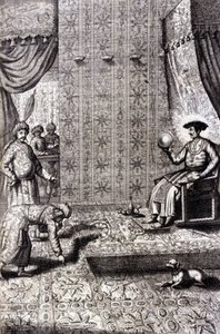 Großmogul (wahrscheinlich Aurangzeb (1618-1707), auch bekannt als Alamgir): der Thronsaal. „De China Monumenta“ von Athanasius Kircher (1601 - 1680), Jesuit, Orientalist und deutscher Gelehrter, Amsterdam 1667. von Unknown artist