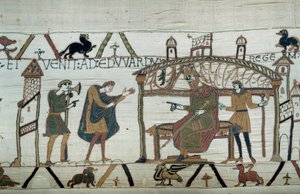 Harold, der nach England zurückkehrte, nach seiner Gesandtschaft beim Herzog Wilhelm dem Eroberer (1027-1087), erzählte seine Reise König Edward dem Bekenner (Detail) von Unknown artist