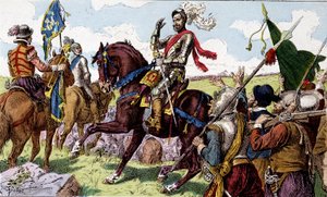 Heinrich IV. (1553 - 1610) in der Schlacht von Ivry (= Ivry die Schlacht in der Normandie) im Jahr 1590. Kinderbilder des 19. Jahrhunderts von Unknown artist