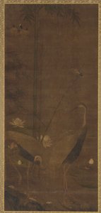 Reiher, Lotus und Bambus
