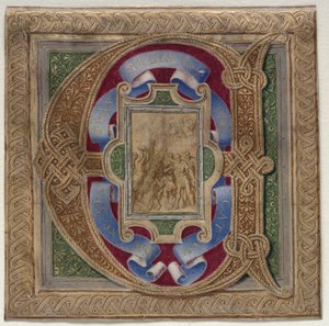 Historiierte Initiale (E) aus dem Colonna-Missale: Das Martyrium des hl. Stephanus