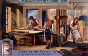 Geschichte des Papiers. 5. Leinenpapier in Frankreich. Liebig Chromolithographie von Unknown artist