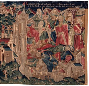 Geschichte von Saint Piat und Saint Eleuthère, Szene 14: Die Pest verwüstet die Stadt Tournai. von Unknown artist
