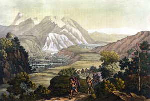 Humboldt und Bonpland überqueren den Berg Quindiu auf Tragesesseln. Aus der Reise in die Anden von Alexander von Humboldt von Unknown artist