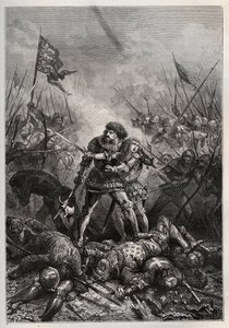 Hundertjähriger Krieg: König von Frankreich Johann II. der Gute und sein Sohn Philipp II. von Burgund (1342-1404), bekannt als „Philippe le Hardi“, kämpfen gegen die Engländer in der Schlacht von Poitiers am 19.09.1356) (König von Frankreich Johann II. von von Unknown artist