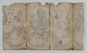 Ikonographische Zeichnungen: Chakrashamvara mit Vajravarahi, Hevajra mit Nairatmya, und Yamantaka (verso)