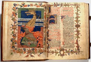 Illuminationen aus ff.8v und 9r des Missale, bekannt als der "Dragone"