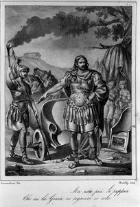 Illustration für Szene 1 des vierten Akts von „Ajax“ (Aiace) von dem italienischen Dichter und Dramatiker Ugo Foscolo (1778-1827) 19. Jahrhundert von Unknown artist