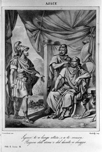 Illustration für Szene 9 des zweiten Aktes von „Ajax“ (Aiace) von Ugo Foscolo (1778-1827) 19. Jahrhundert von Unknown artist