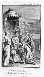 Illustration der Oper Sémiramis von Antonio Salieri (1750 - 1825). Libretto von Pierre Metastase (oder Pietro Metastasio). Akt III, letzte Szene