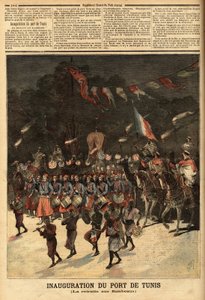Einweihung des Hafens von Tunis, in Anwesenheit der französischen Minister Raymond Poincare (1860-1934) und Eugene Guerin (1849-1929). Gravur in „Le petit journal“ 10/06/1893. Sammlung Selva von Unknown artist