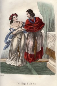 Papst Johannes XII. (ca. 937-964) mit seiner Großmutter und angeblichen Geliebten Marozia (ca. 890-ca. 936) von Unknown artist
