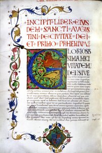 Incipit des Manuskripts von „De civitate dei“ von Augustinus. 15. Jahrhundert Manuskript. Mailand, Bibl, Trivulziana von Unknown artist