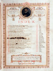 Indexseite mit Porträt von Giovanni Giacomo Gastoldi