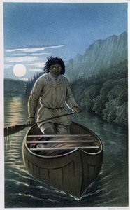 Indianer Kanufahren bei Vollmondnacht - in „Exploration of the Labrador Peninsula“ von Hind von Unknown artist