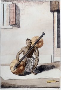 Indische Kultur, Zivilisation und Gesellschaft: Musiker mit traditionellem indischen Saiteninstrument. Gravur von 1808 von Unknown artist