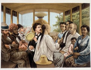 Indonesier und Westler in einem indonesischen Bus - „Het kamerlind van Berkentstein in Nederlandsch-Indie“ von MTH Perelaer - Leiden - AW Sijjhoff Zeichnungen von JC Rappard - Batavia „dans un transport“ der erste Abend an Land von Unknown artist