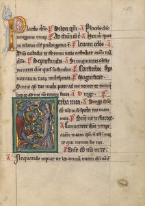 Initiale V: Drache und eine Frau
