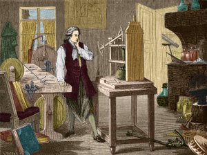 James Watt studiert die Perfektionierung der Newcomen-Maschine (1767) (Dampfmaschine) - in „Album der Wissenschaft; berühmte Wissenschaftler; Große Entdeckungen“ 1896 von Unknown artist