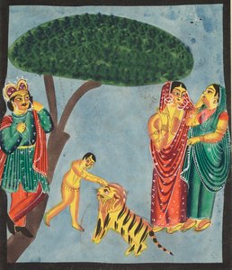Jatayu (Ramas mythischer Vogel) hindert Ravanans Streitwagen und versucht die Entführung von Sita zu verhindern