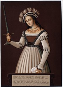 Jeanne die Jungfrau, mit einem Schwert - in „Jeanne d