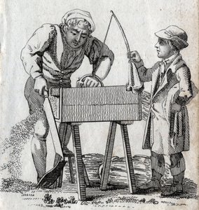 Tischler und Lehrling. Gravur Ende des 18. Jahrhunderts. Private Sammlung von Unknown artist