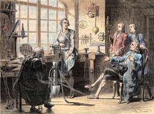 Joseph Black besucht James Watt in seiner Werkstatt in Glasgow