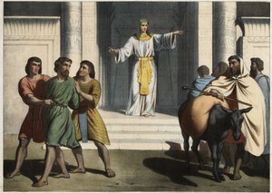 Joseph hält Simeon als Geisel. Anonyme Gravur aus der Mitte des 19. Jahrhunderts. von Unknown artist