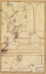 Kabir und zwei Anhänger auf einer Terrasse (recto)
