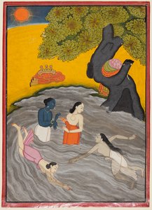 Krishna spielt mit den Gopis in der Yamuna