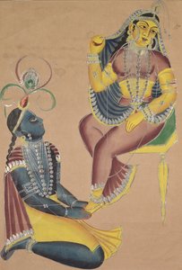 Krishna streichelt Radhas Füße