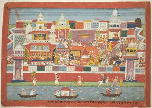 Krishnas Hochzeit mit Kalinda, Seite aus einem verstreuten Bhagavata Purana Manuskript