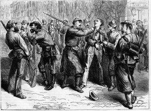 Die Pariser Kommune 1871. Verhaftung eines Wehrdienstverweigerers durch eine Truppe von Föderierten von Unknown artist